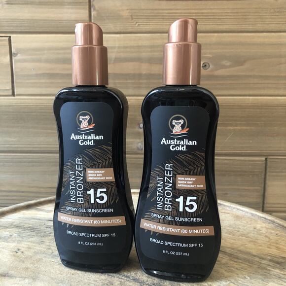 (2) Australian Gold Instant Bronzer SPF 15 Spray Gel Sunscreen - Exp 8/27 - Picture 1 of 5